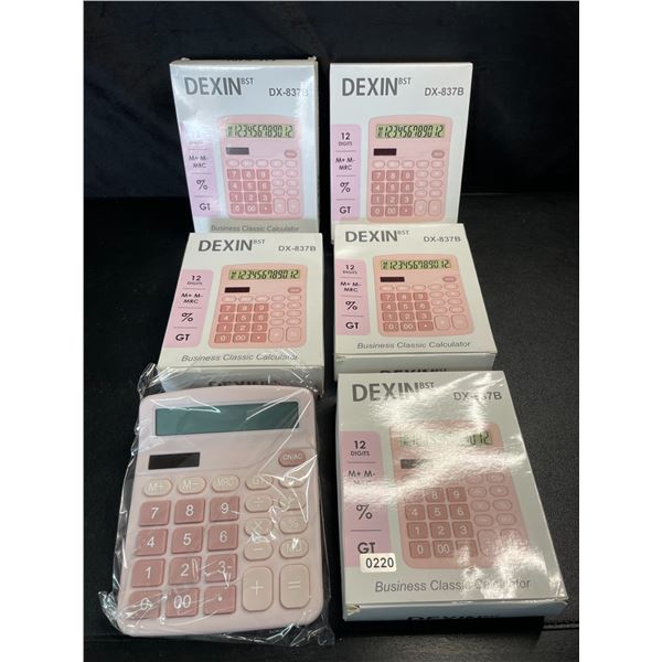 Lot of 5 Dexin Business Classic Calculators - Pink - Brand New