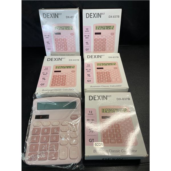 Lot of 5 Dexin Business Classic Calculators - Pink - Brand New