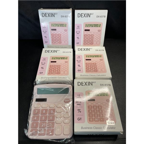 Lot of 5 Dexin Business Classic Calculators - Pink - Brand New