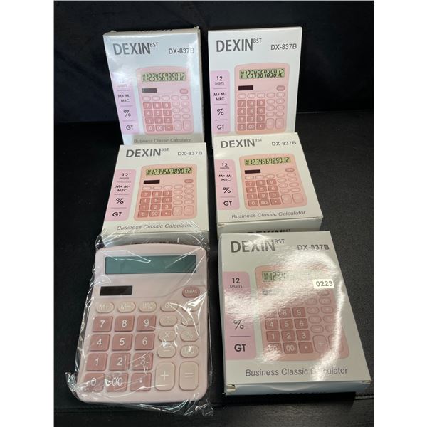 Lot of 5 Dexin Business Classic Calculators - Pink - Brand New