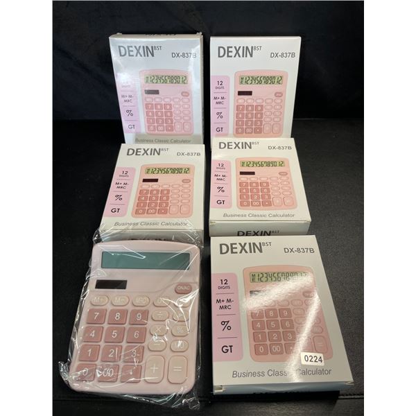 Lot of 5 Dexin Business Classic Calculators - Pink - Brand New