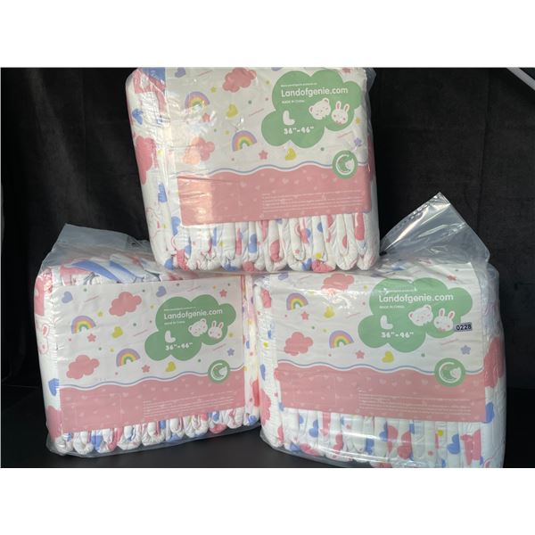 Lot of 3 Packs of Landofgenie Adult Printed Diapers/Incontinence Underwear - L (36-46") - New