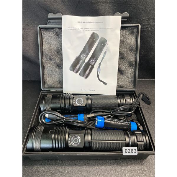 Lot of 2 PowerStyle LED Super Bright Rechargeable Tactical Flashlights - BRAND NEW!