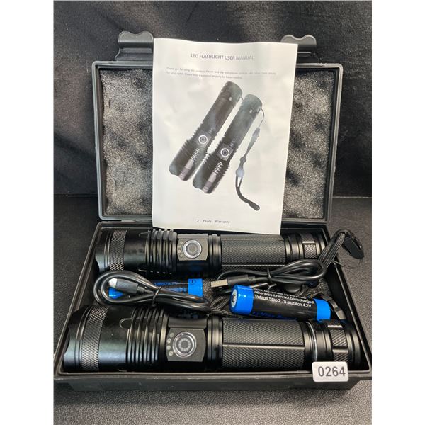 Lot of 2 PowerStyle LED Super Bright Rechargeable Tactical Flashlights - BRAND NEW!