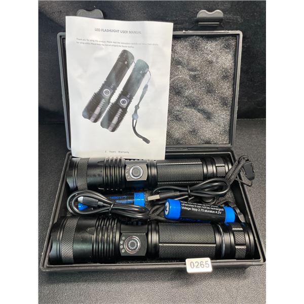 Lot of 2 PowerStyle LED Super Bright Rechargeable Tactical Flashlights - BRAND NEW!