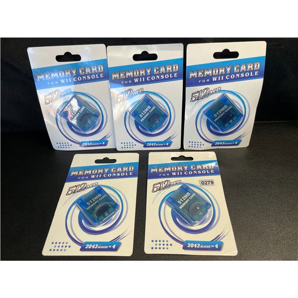 Lot of 5 Memory Cards for Nintendo Wii Consoles - 512MB - Brand New!