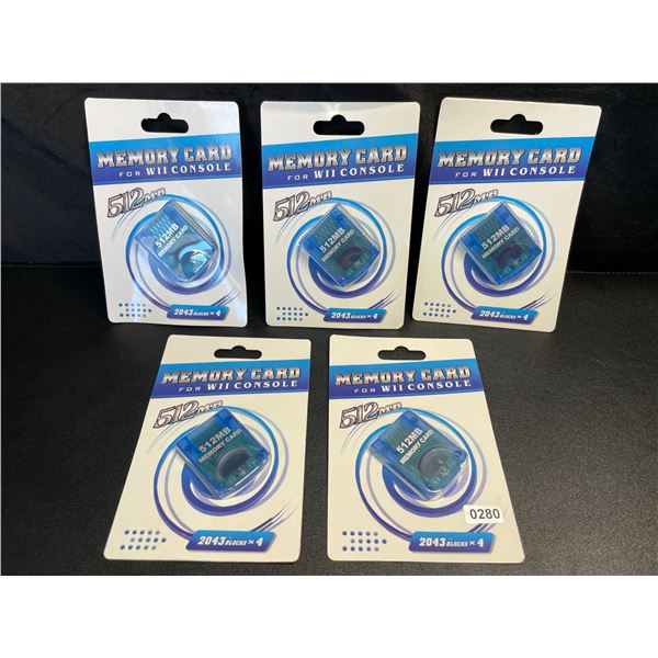 Lot of 5 Memory Cards for Nintendo Wii Consoles - 512MB - Brand New!