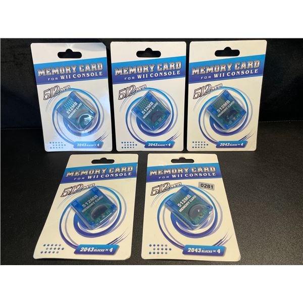 Lot of 5 Memory Cards for Nintendo Wii Consoles - 512MB - Brand New!