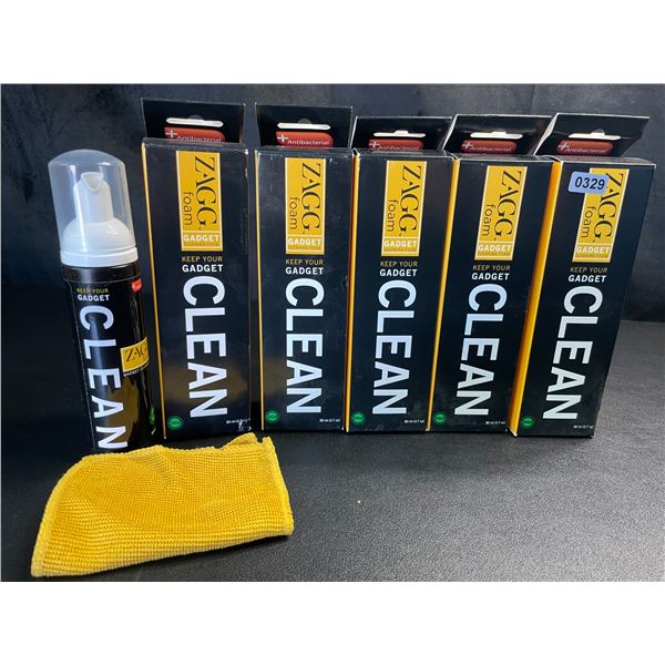 Lot of 5 Bottles of Zagg Antibacterial Gadget Cleaning Foams with Microfibre Cloths - 80ml - New!