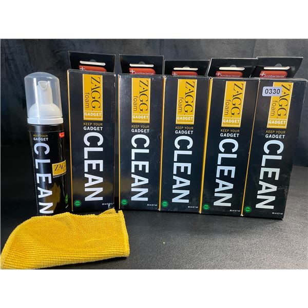 Lot of 5 Bottles of Zagg Antibacterial Gadget Cleaning Foams with Microfibre Cloths - 80ml - New!