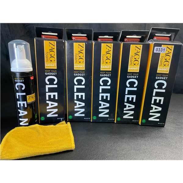 Lot of 5 Bottles of Zagg Antibacterial Gadget Cleaning Foams with Microfibre Cloths - 80ml - New!