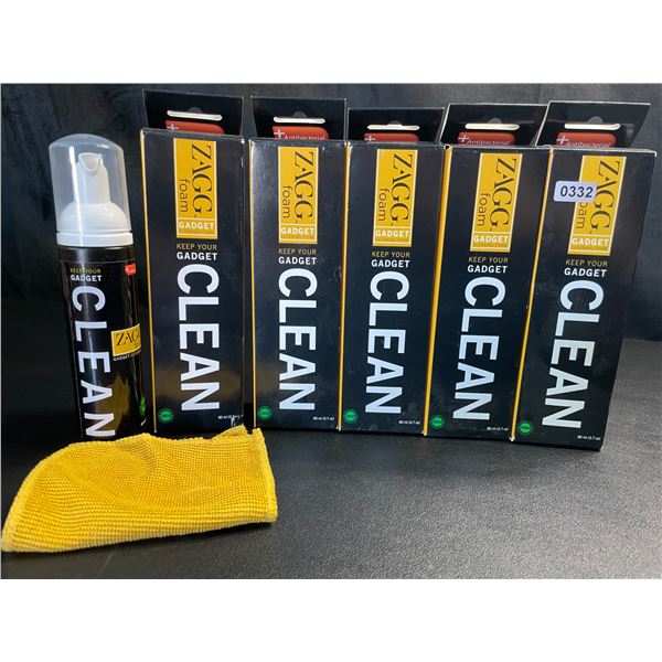 Lot of 5 Bottles of Zagg Antibacterial Gadget Cleaning Foams with Microfibre Cloths - 80ml - New!