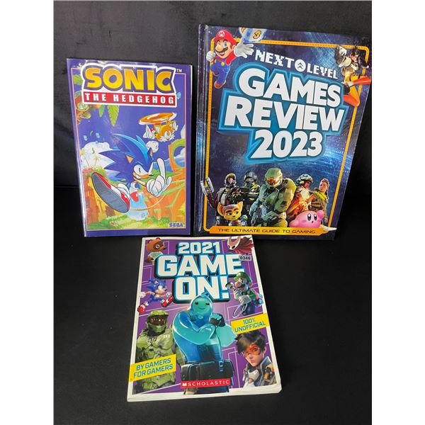 Lot of 3 Assorted Books - Sonic, Games Review 2023, & 2021 Game On