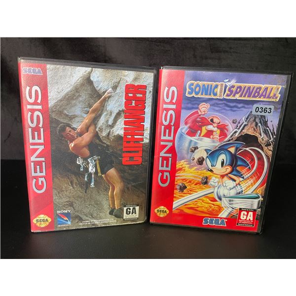 Lot of 2 Sega Genesis Video Games with Cases - Sonic Spinball & Cliffhanger