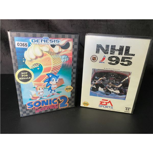 Lot of 2 Sega Genesis Video Games with Cases - Sonic The Hedgehog 2 & NHL 95