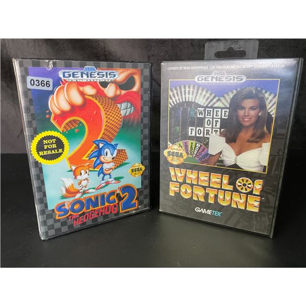 Lot of 2 Sega Genesis Video Games with Cases - Sonic The Hedgehog 2 & Wheel of Fortune