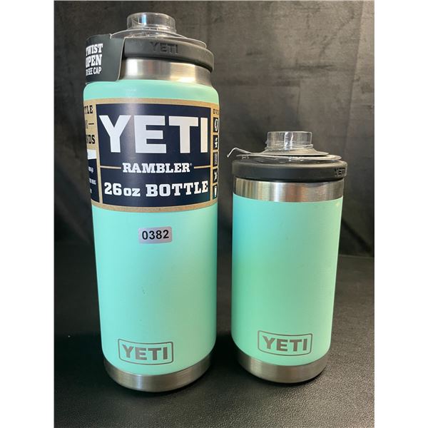 Lot of 2 YETI Rambler Bottles (Assorted Sizes) *Missing Caps - See Description - Teal/Tiffany Blue