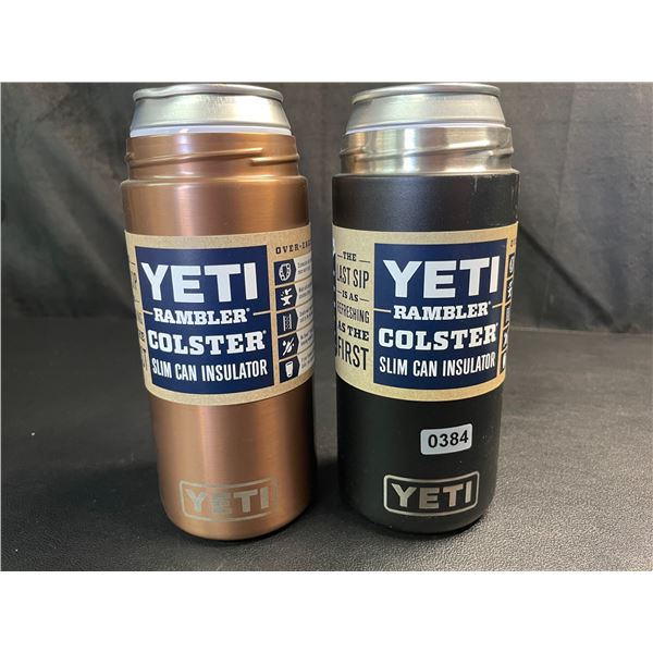 Lot of 2 YETI Rambler Colster Slim Can Insulator *Missing Top Rings - See Description - Gold/Black