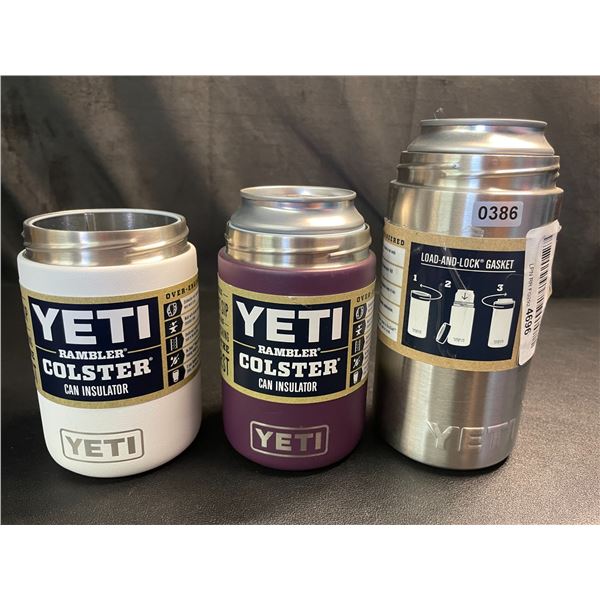 Lot of 3 YETI Colsters - Missing Top Rings* See Description - White, Purple, & Silver