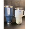 Image 1 : Lot of 2 YETI Rambler Tumbler Mugs w/ Handles - Missing Mag Sliders *See Description - Navy & White