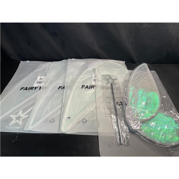 Lot of 4 Fairy Wing & Wand Dress-Up Sets for Kids - 18inch wings - New