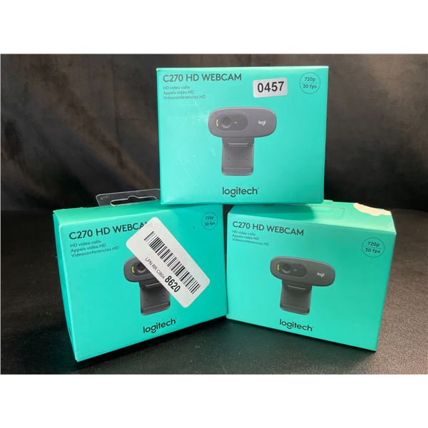 Lot of 3 Logitech C270 HD Webcams