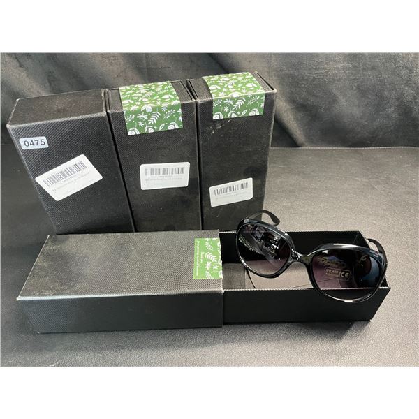Lot of 4 Pairs of Round Black "Butterfly Shape" Sunglasses - Brand New