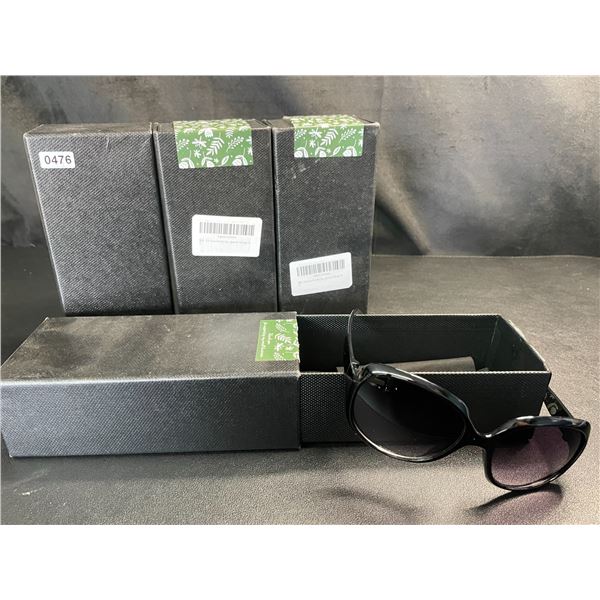 Lot of 4 Pairs of Round Black "Butterfly Shape" Sunglasses - Brand New