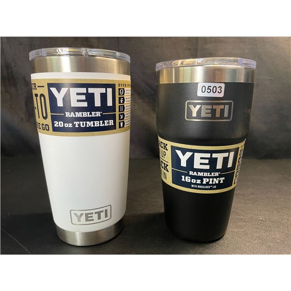 Lot of 2 YETI Rambler Tumbler Mugs - Missing Mag Sliders *See Description - Black & White