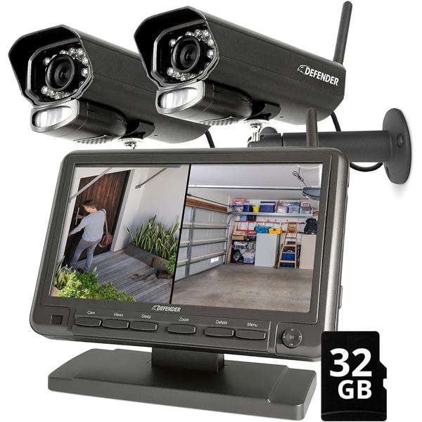 Lot of 1 Defender PhoenixM2 Non-WiFi Plug-In Power Security System with 2 Metal Cameras - BRAND NEW!