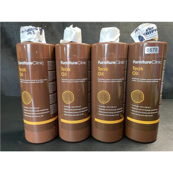 Lot of 4 Bottles of FurnitureClinic Teak Oil - Penetrates Wood To Protect/Restore - Brand New!