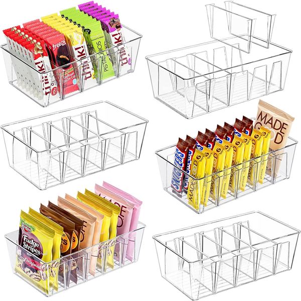 Lot of 1 Box of Clear Plastic Pantry Organization and Storage Bins w/ Dividers - 6PCS - New