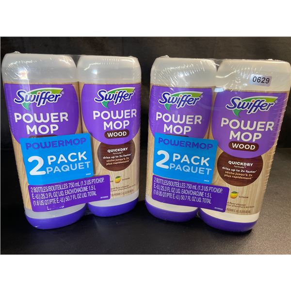 Lot of 2 Swiffer Power Mop Wood Floor Cleaner Refills - Lemon - 2 Per Pack/4 Total - Brand New!
