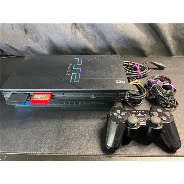 Lot of 1 Playstation 2 Console w/ 2x Memory Cards, 1x Controller, and Cords - Used, For Parts/Repair