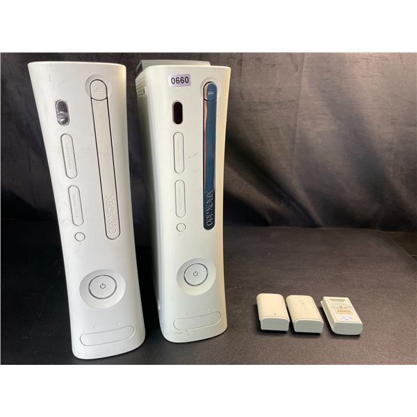 Lot of 2 Xbox 360 Consoles & 3x Battery Packs for Xbox 360 Controllers - Used