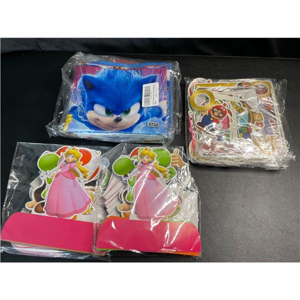 Lot of 3 Assorted Birthday Party Supply Sets - Sonic & Mario Theme Included! - Brand New!