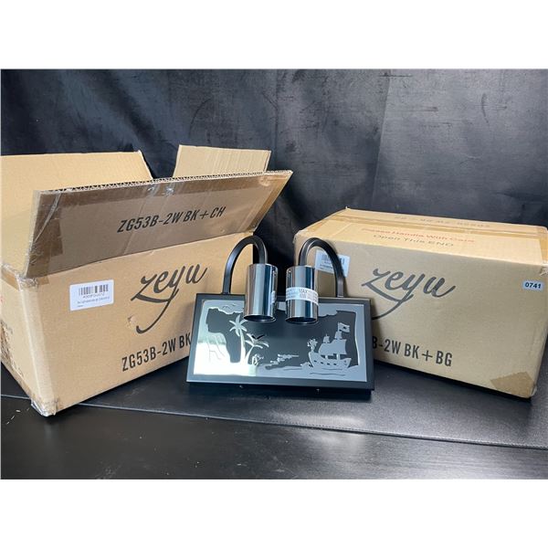 Lot of 2 Zeyu 2-Light Industrial Vanity Light Fixtures - Brand New