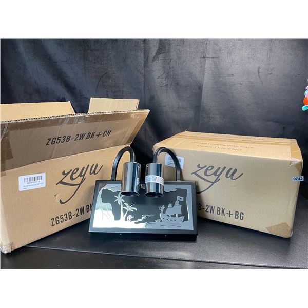 Lot of 2 Zeyu 2-Light Industrial Vanity Light Fixtures - Brand New