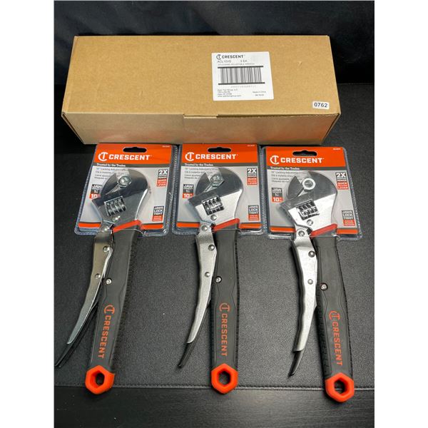 Lot of 1 Box of 3 Crescent 10" Locking Adjustable Wrenches - Brand New!