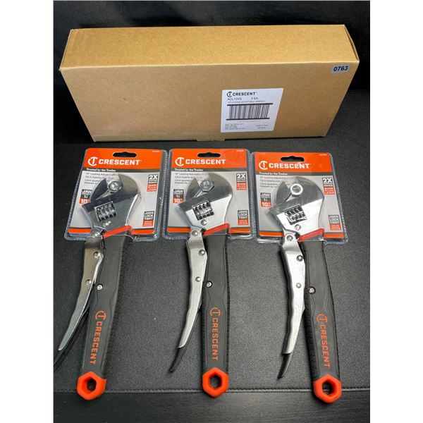 Lot of 1 Box of 3 Crescent 10" Locking Adjustable Wrenches - Brand New!