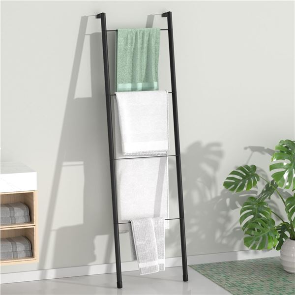 Lot of 1 Pickpiff Black Metal Blanket Ladder - Free Standing Wall Leaning Ladder/Towel Rack - New