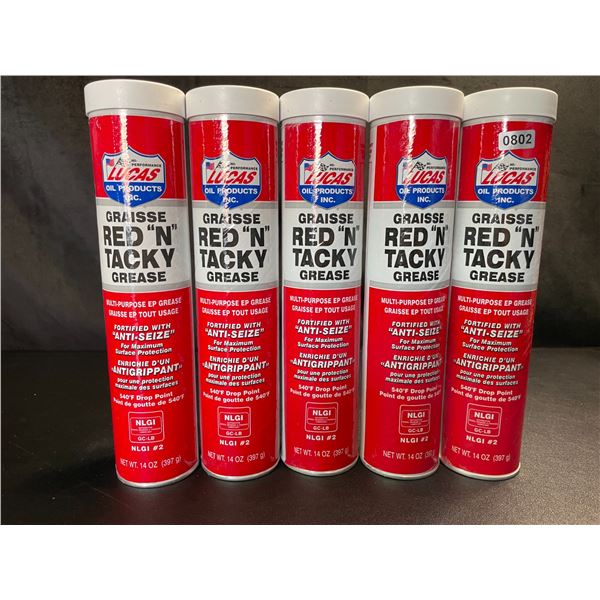 Lot of 5 Lucas Oil Red "N" Tacky Multipurpose EP Grease - Brand New!