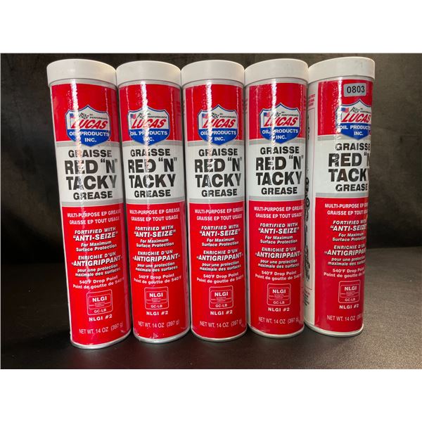 Lot of 5 Lucas Oil Red "N" Tacky Multipurpose EP Grease - Brand New!