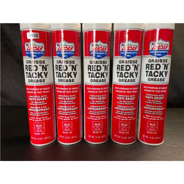 Lot of 5 Lucas Oil Red "N" Tacky Multipurpose EP Grease - Brand New!