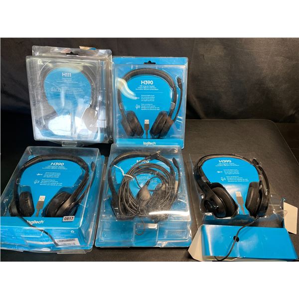 Lot of 5 Assorted Logitech Headsets