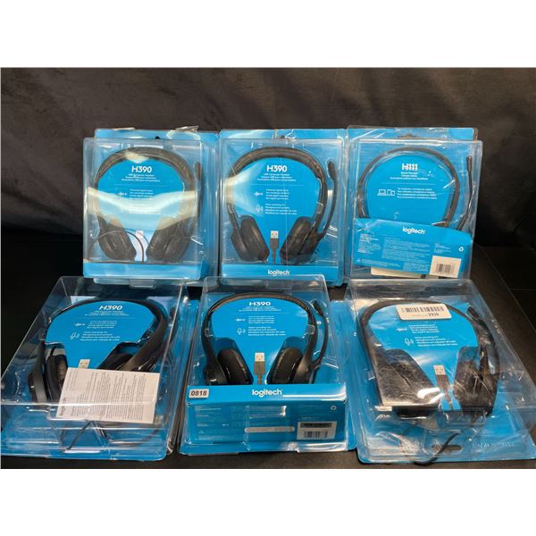 Lot of 6 Assorted Logitech Headsets