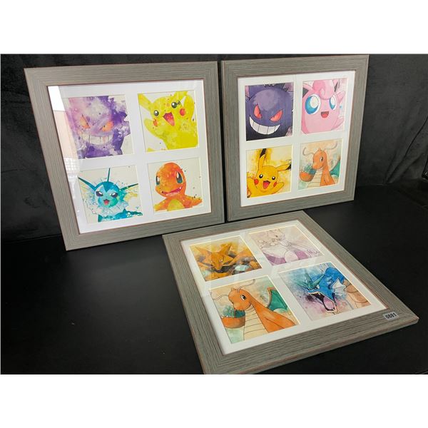 Lot of 3 Pokemon Framed Art Pieces - Approx. 12 x 12 Inch Large Size Frames - Brand New
