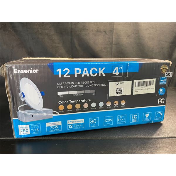 Lot of 1 Box of 4" Ultra-Thin LED Recessed Ceiling Lights with Junction Box - 12 Pack - Brand New!