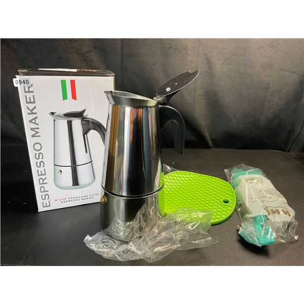 Lot of 1 Stainless Steel Espresso Maker - 6-Cup Capacity - Brand New!