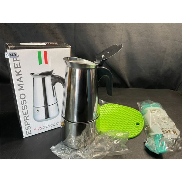 Lot of 1 Stainless Steel Espresso Maker - 6-Cup Capacity - Brand New!